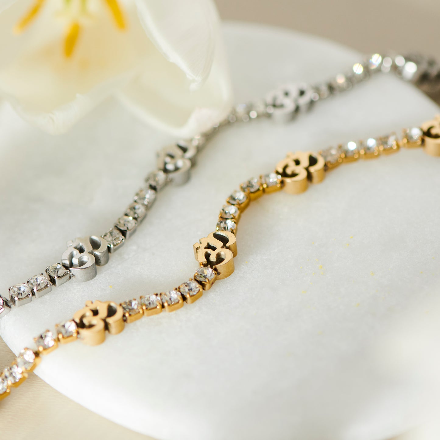 Gold Om Tennis Necklace