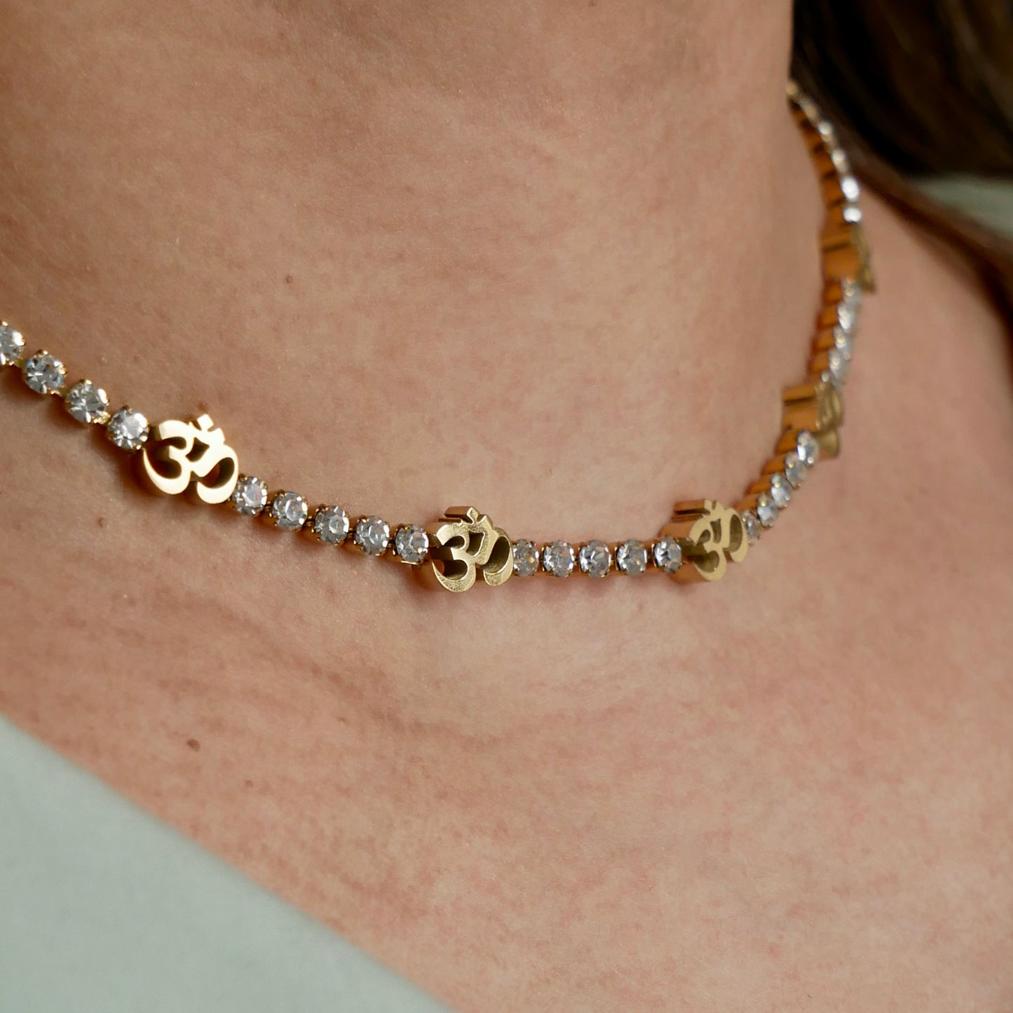 Gold Om Tennis Necklace