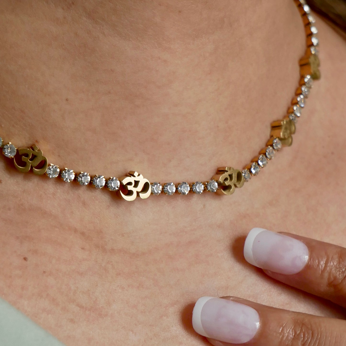 Gold Om Tennis Necklace