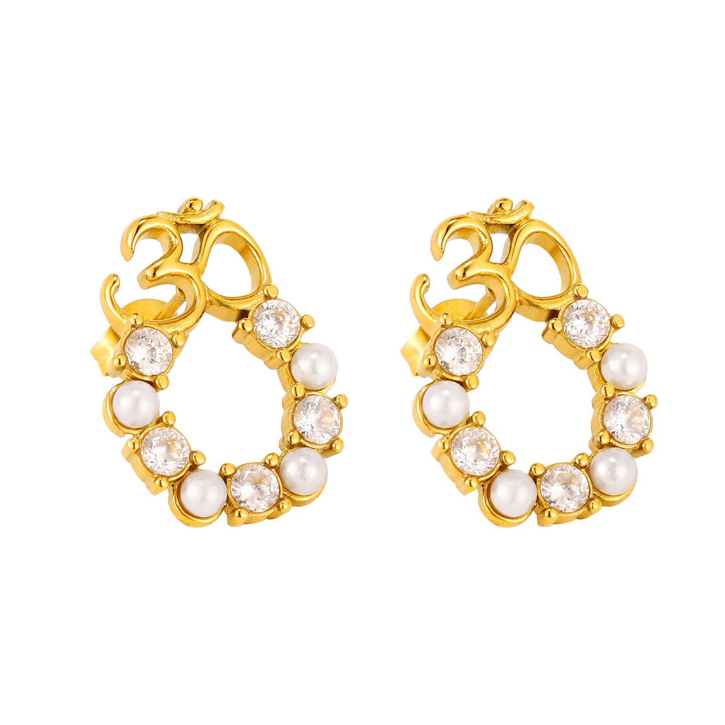 om pearl earrings