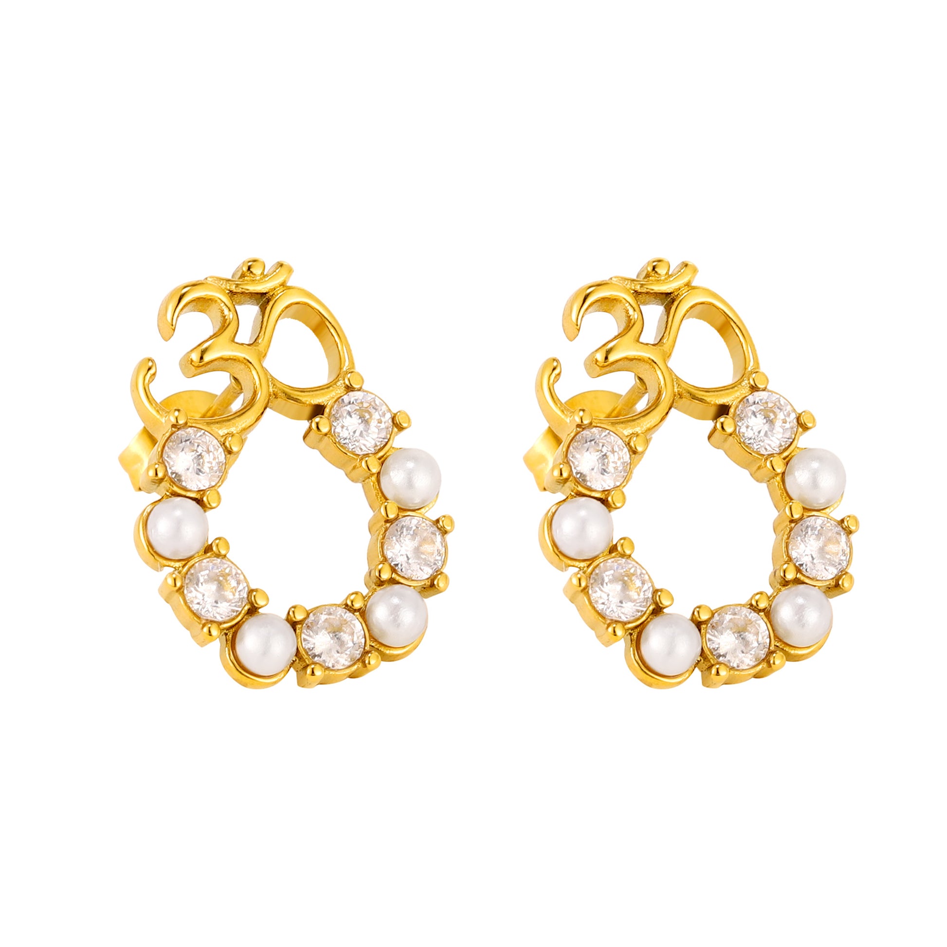 om pearl earrings