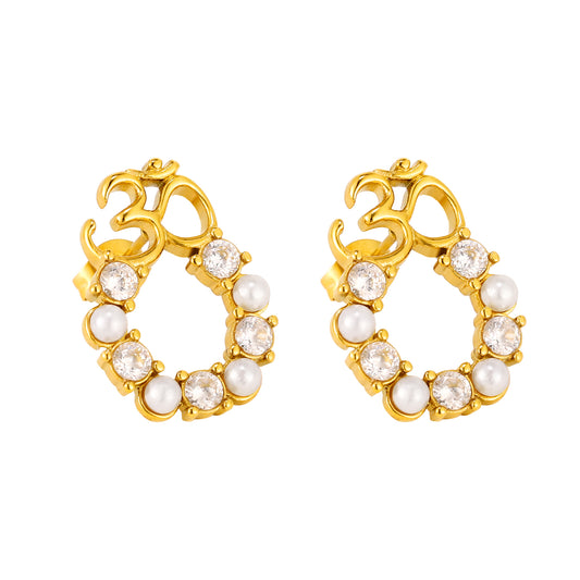 om pearl earrings